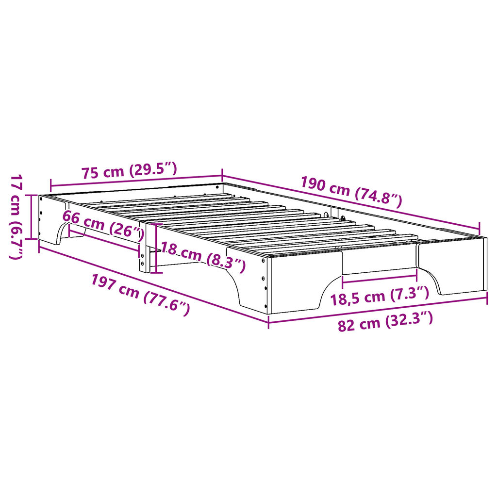 vidaXL Κρεβάτι Κερωτό Καφέ Μασίφ Ξύλο 75 x 190 εκ. Κρεβάτι Ορθογώνιο