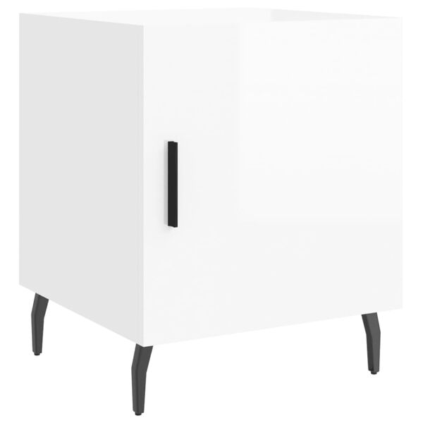 vidaXL Κομοδίνο Γυαλ. Λευκό 40 x 40 x 50 εκ. από Επεξεργασμένο Ξύλο