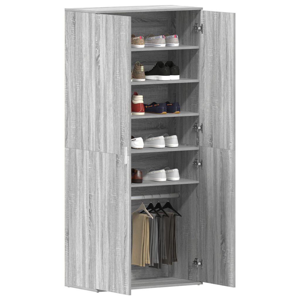 vidaXL Ντουλάπα Παπουτσιών Γκρι Σονομα 80x39x180 εκ. Επεξεργασμένο Ξύλο