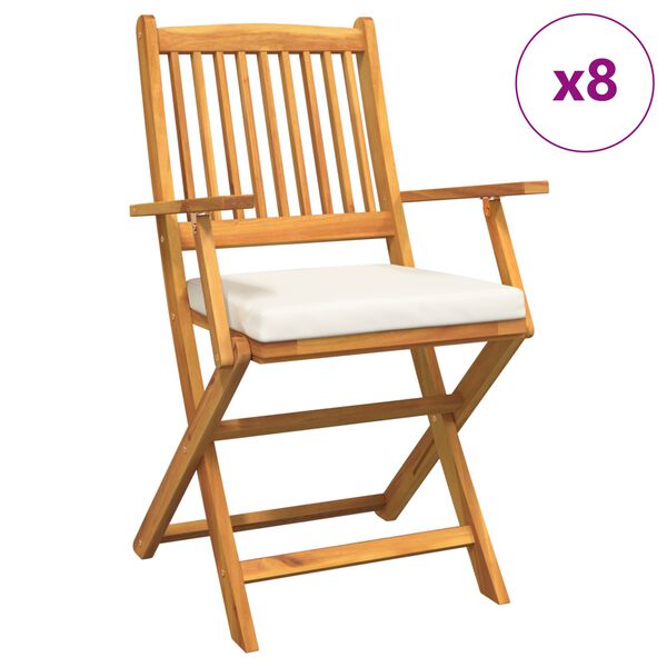 vidaXL Πτυσσόμενη Καρέκλα με μαξιλάρι 8 pcs Λευκό 49 x 57.5 x 92εκ