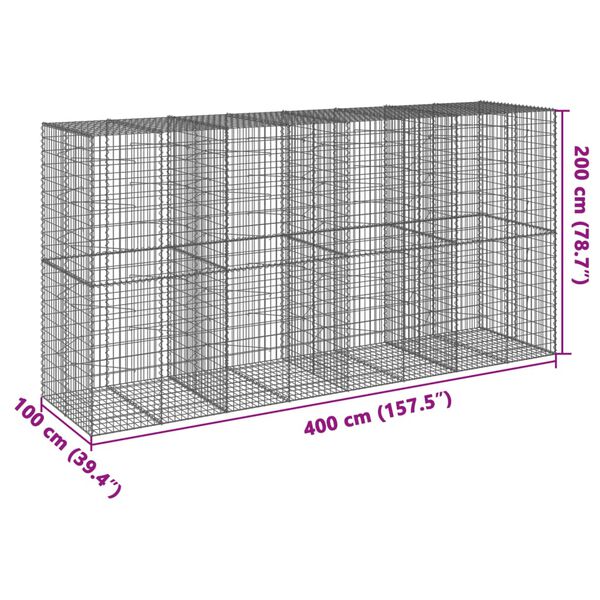 vidaXL Συρματοκιβώτιο με Κάλυμμα 400x100x200εκ από Γαλβανισμένο Χάλυβα
