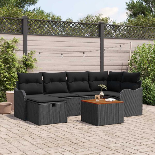 vidaXL Σετ Καναπέ Κήπου με μαξιλάρι 7 pcs Μαύρο Πολυ ράταν
