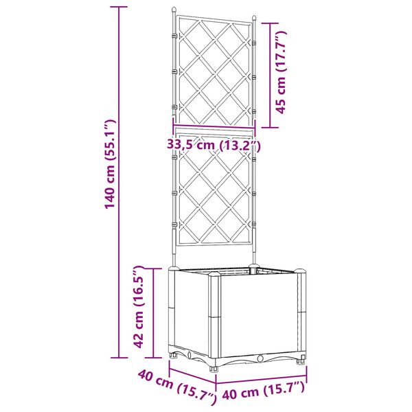 vidaXL Γλάστρα Κήπου με Πλέγμα Μαύρη 40x40x143 εκ