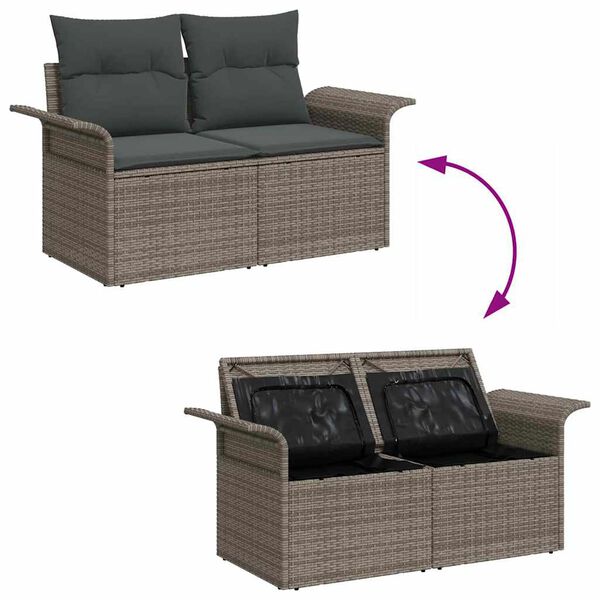 vidaXL Σετ Καναπέ Κήπου με αποθήκευση 8 pcs Γκρι Πολυ ράταν