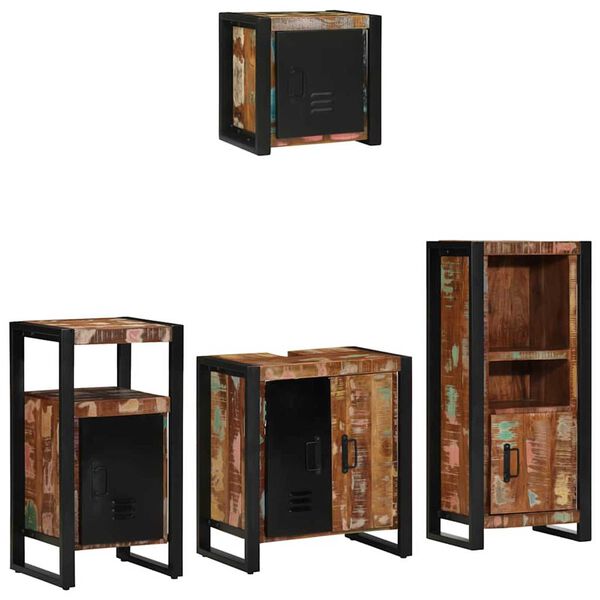 vidaXL Σετ Επίπλων Μπάνιου με ράφι 4 pcs Καφέ Στερεό Ανακτηθέν Ξύλο