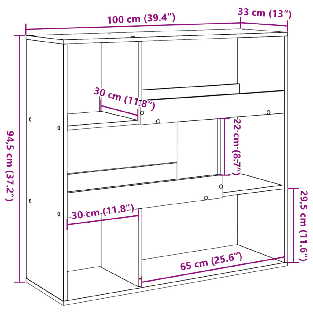 vidaXL Βιβλιοθήκη/Διαχωριστικό Χώρου Γκρι Sonoma 100x33x94,5 εκ.