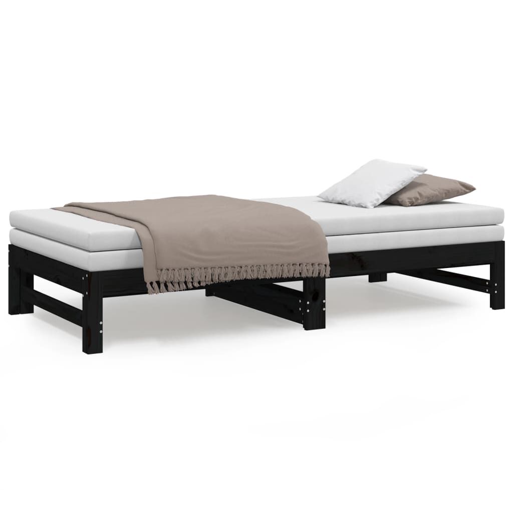 vidaXL Καναπές Κρεβάτι Συρόμενος Μαύρος 2x(90x190) εκ. από Μασίφ Πεύκο