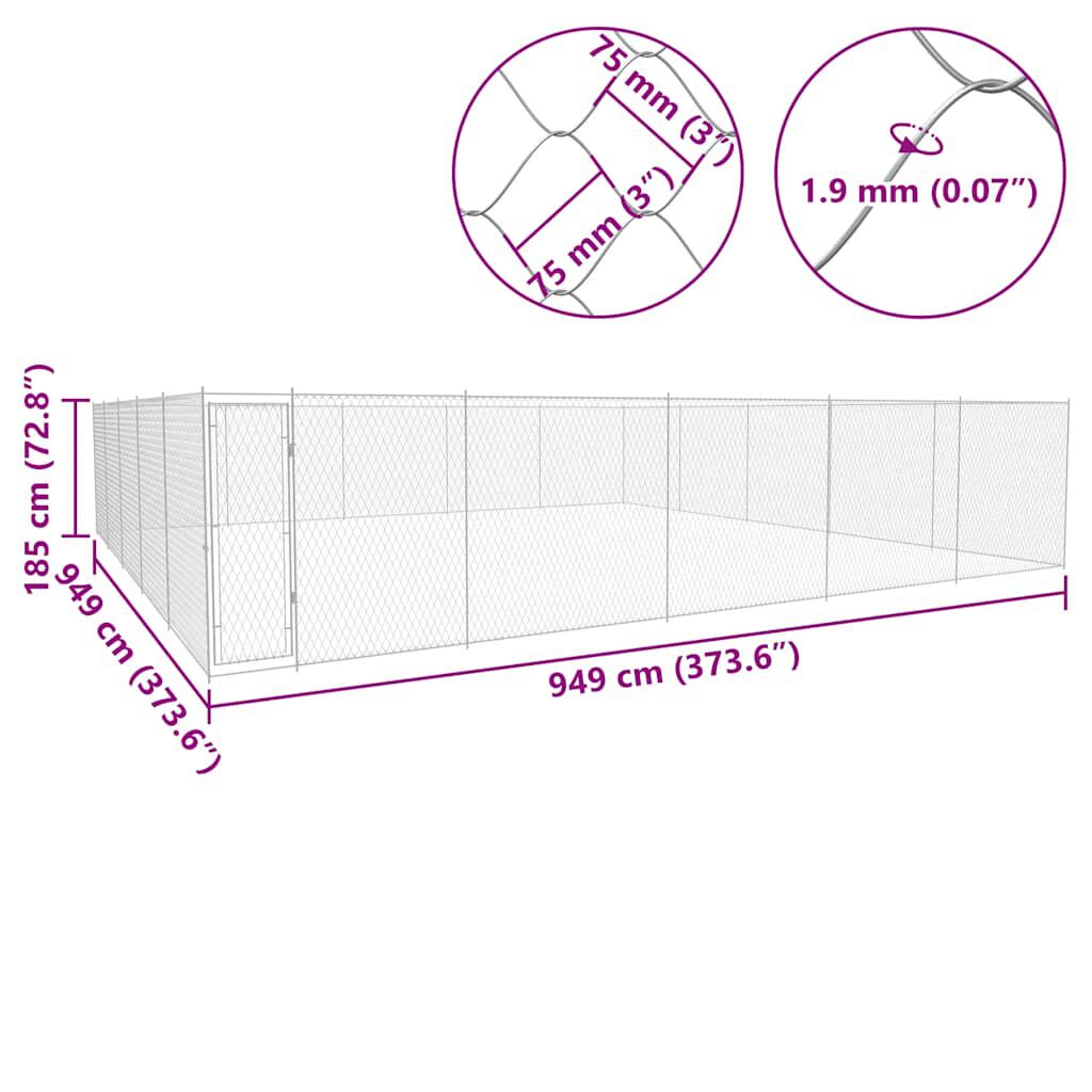 vidaXL Κλουβί Σκύλου Εξωτερικού Χώρου 950x950x185 εκ. Γαλβαν. Ατσάλι