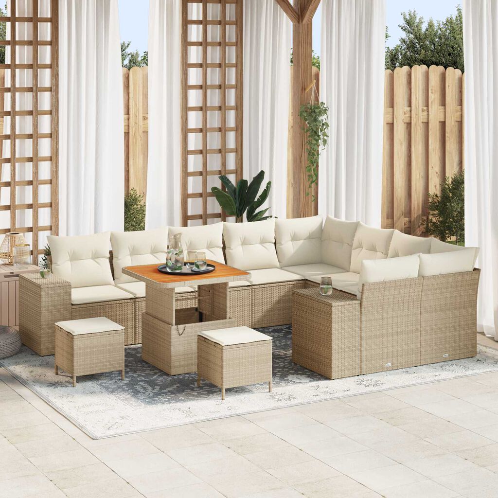 vidaXL Σετ Καναπέ Κήπου 12 pcs Μπεζ συνθετικό ρατάν