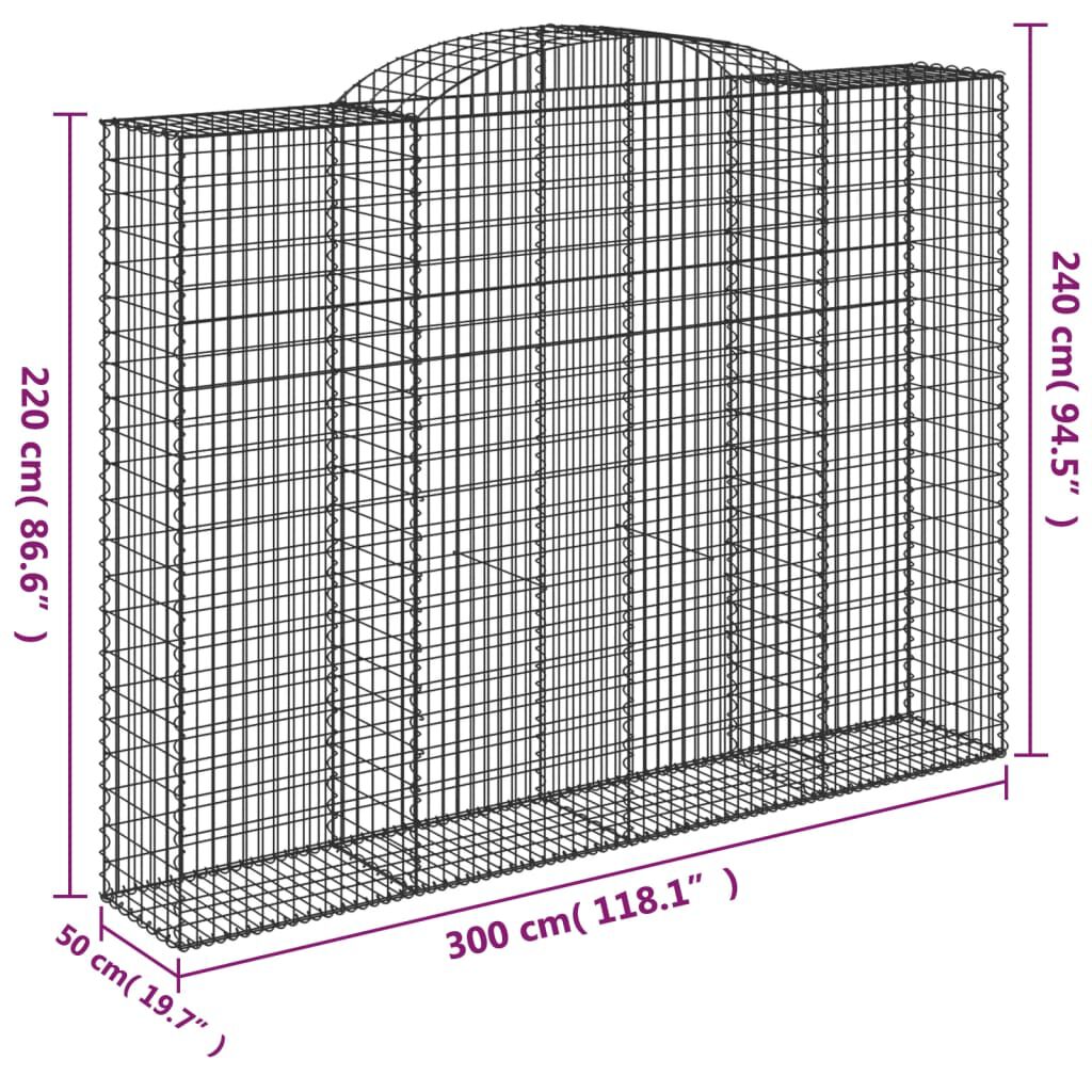 vidaXL Συρματοκιβώτια Τοξωτά 2 τεμ. 300x50x220/240 εκ. Γαλβαν. Ατσάλι