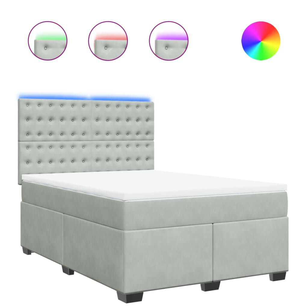 vidaXL Κρεβάτι Boxspring με Στρώμα Ανοιχτό Γκρι 160x200 εκ. Βελούδινο
