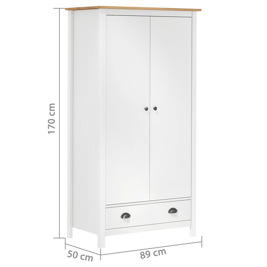 vidaXL Ντουλάπα Hill Δίφυλλη Λευκή 89x50x170 εκ. Μασίφ Ξύλο Πεύκου
