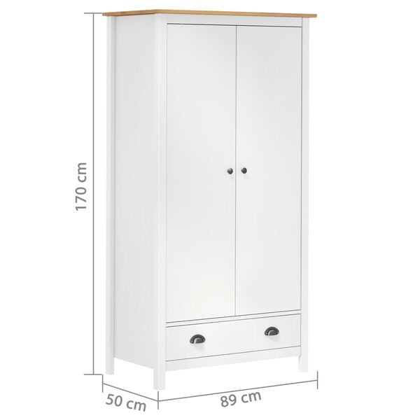 vidaXL Ντουλάπα Hill Δίφυλλη Λευκή 89x50x170 εκ. Μασίφ Ξύλο Πεύκου