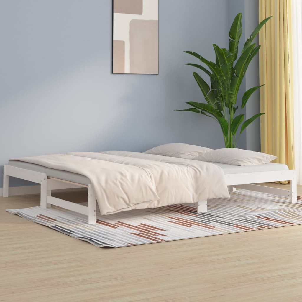 vidaXL Καναπές Κρεβάτι Συρόμενος Λευκός 2x(80x200) εκ. από Μασίφ Πεύκο