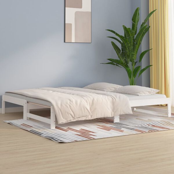 vidaXL Καναπές Κρεβάτι Συρόμενος Λευκός 2x(80x200) εκ. από Μασίφ Πεύκο