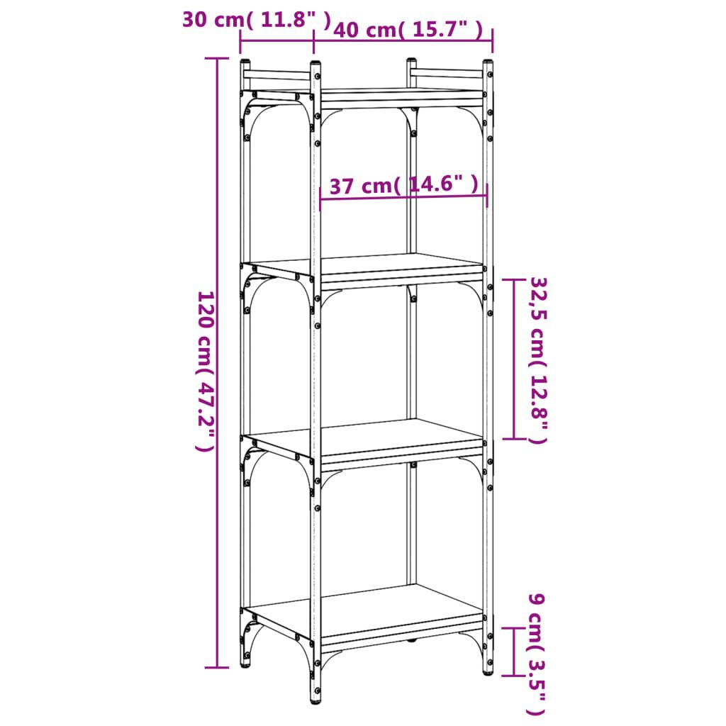 vidaXL Βιβλιοθήκη 4 Επιπέδων Καπνιστή Δρυς 40x30x120 εκ. Επεξεργ. Ξύλο