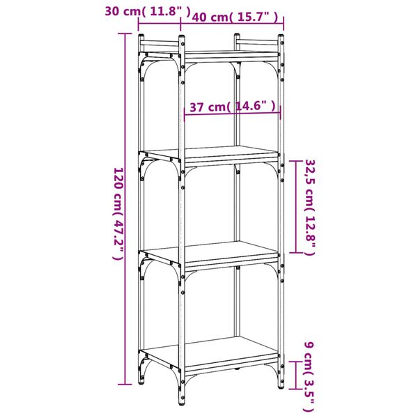 vidaXL Βιβλιοθήκη 4 Επιπέδων Καπνιστή Δρυς 40x30x120 εκ. Επεξεργ. Ξύλο