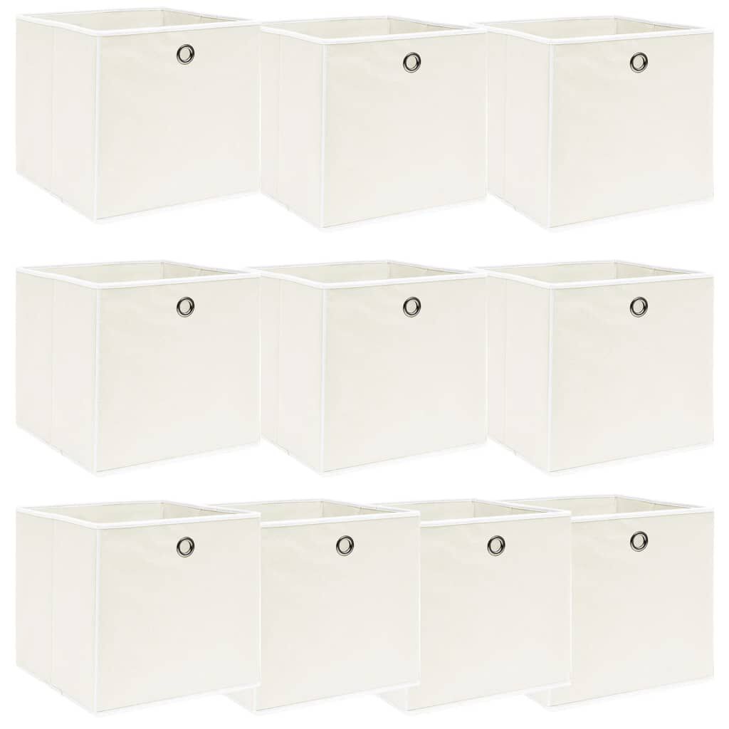 vidaXL Κουτιά Αποθήκευσης 10 τεμ. Λευκά 32 x 32 x 32 εκ. Υφασμάτινα
