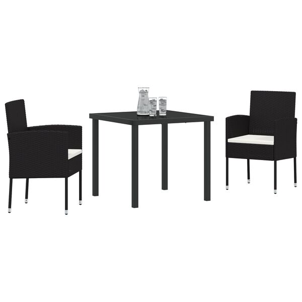 vidaXL Σέτ φαγητού για κήπο με μαξιλάρι 3 pcs Γκρι Πολυ ράταν