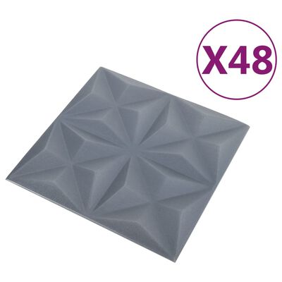 vidaXL Πάνελ Τοίχου 3D 48 τεμ. Γκρι Origami 50 x 50 εκ. 12 μ²
