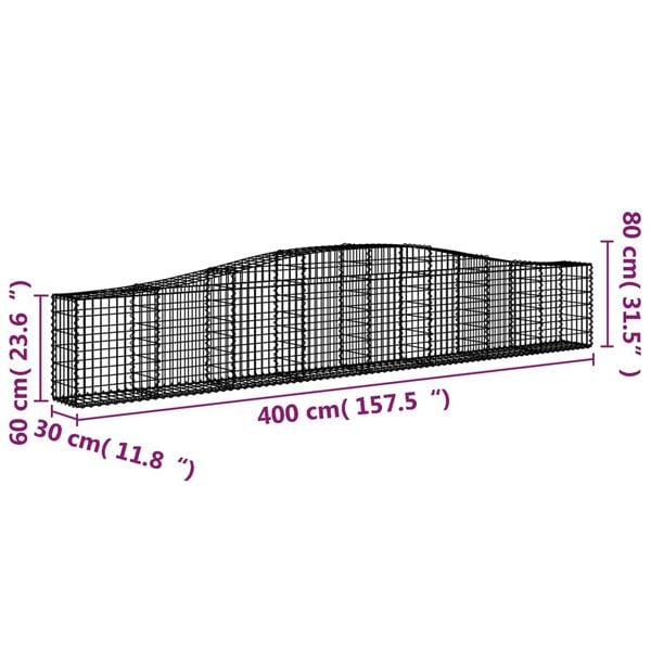 vidaXL Συρματοκιβώτια Τοξωτά 2 τεμ. 400x30x60/80 εκ. Γαλβαν. Ατσάλι