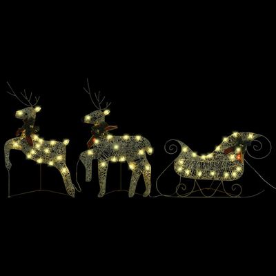 vidaXL Τάρανδοι & Έλκηθρο Χριστουγεννιάτικοι Εξ. Χώρου 140 LED Χρυσό