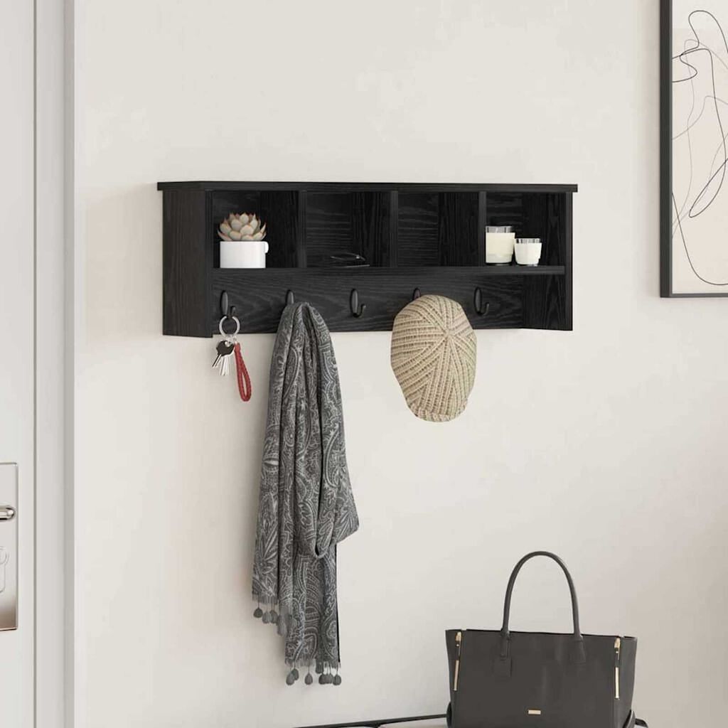 vidaXL Τοίχου Κρεμάστρα Μαύρη δρυς 75 x 16 x 26 εκ Επεξεργασμένο ξύλο
