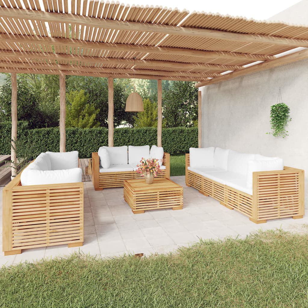 vidaXL Σαλόνι Κήπου Σετ 9 Τεμαχίων από Μασίφ Ξύλο Teak με Μαξιλάρια