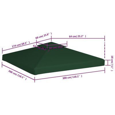 vidaXL Κάλυμμα Ανταλλακτικό για Κιόσκι 310 γρ./μ² Πράσινο 3 x 3 μ.