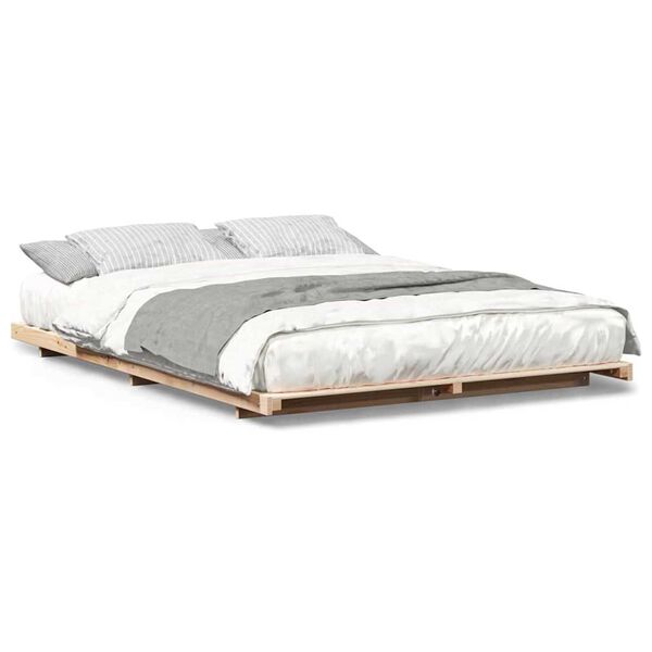 vidaXL Κρεβάτι δαπέδου Καφέ 160 x 220 cm Μασίφ ξύλο πεύκου