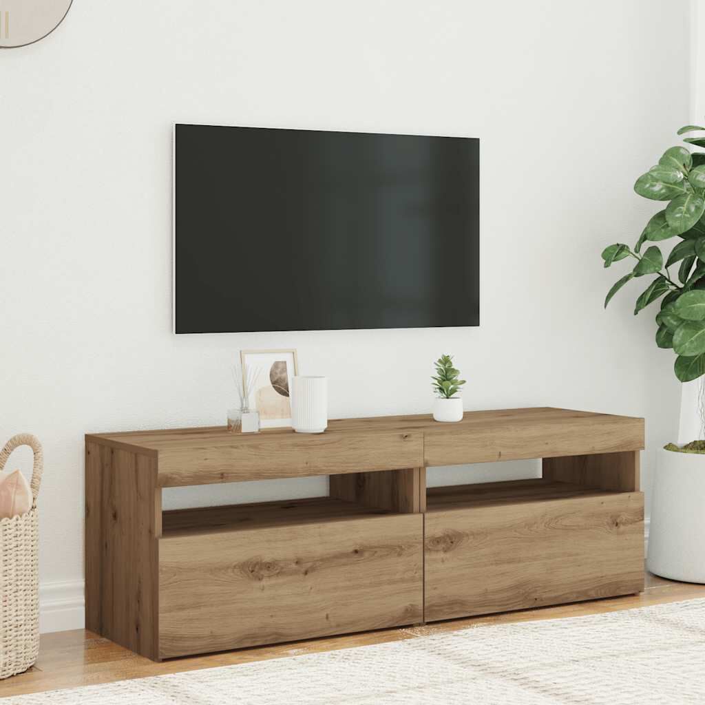 vidaXL σετ ντουλαπιών τηλεόρασης 2 τεμαχίων με φώτα LED Artisan Oak