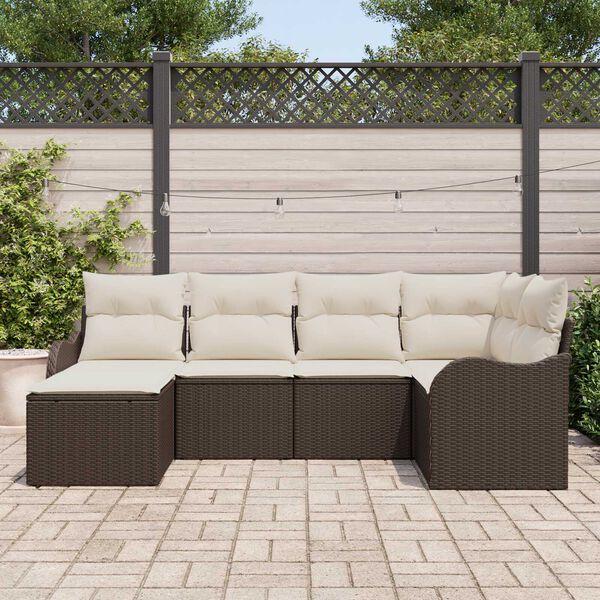 vidaXL Σετ Καναπέ Κήπου με μαξιλάρι 6 pcs Καφέ Πολυ ράταν