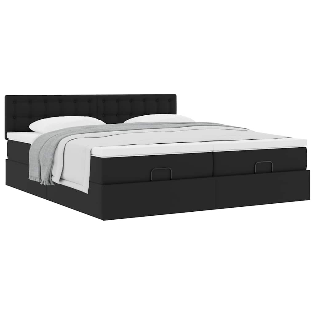 vidaXL Οθωμανικό κρεβάτι με στρώματα Μαύρο 160x200cm Συνθετικό δέρμα