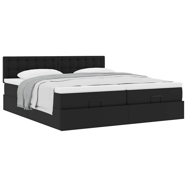 vidaXL Οθωμανικό κρεβάτι με στρώματα Μαύρο 160x200cm Συνθετικό δέρμα
