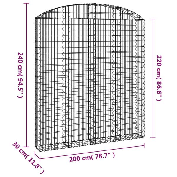 vidaXL Συρματοκιβώτιο Τοξωτό 200x30x220/240εκ. από Γαλβανισμένο Χάλυβα