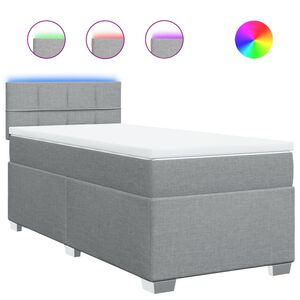 vidaXL Κρεβάτι Boxspring με Στρώμα Ανοιχτό Γκρι 90x190 εκ. Υφασμάτινο