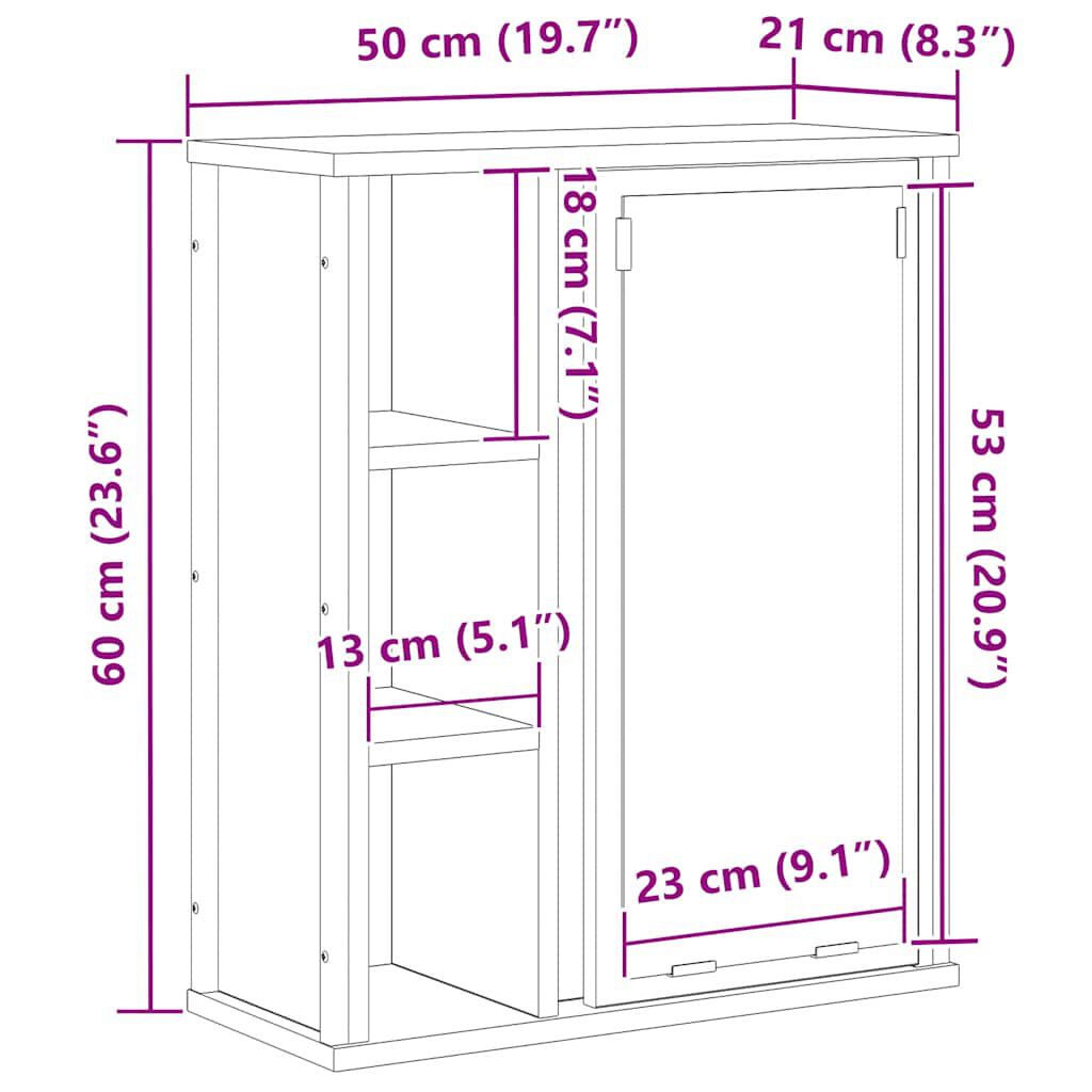 vidaXL Ντουλάπι Μπάνιου με Καθρέφτη Sonoma δρυς 50x21x60 εκ.
