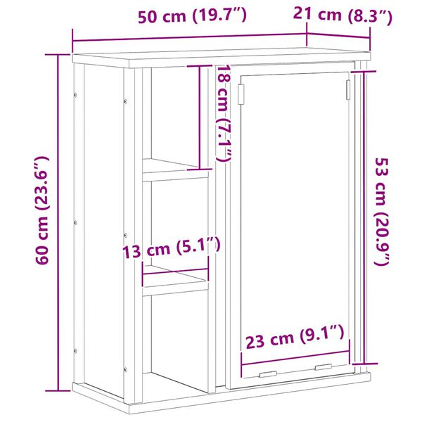 vidaXL Ντουλάπι Μπάνιου με Καθρέφτη Sonoma δρυς 50x21x60 εκ.