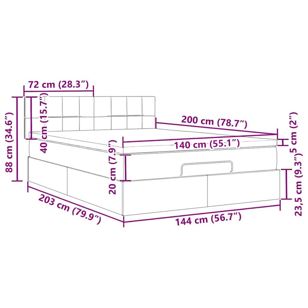 vidaXL Οθωμανικό κρεβάτι με στρώμα & LEDs Cream 140x200 cm Ύφασμα