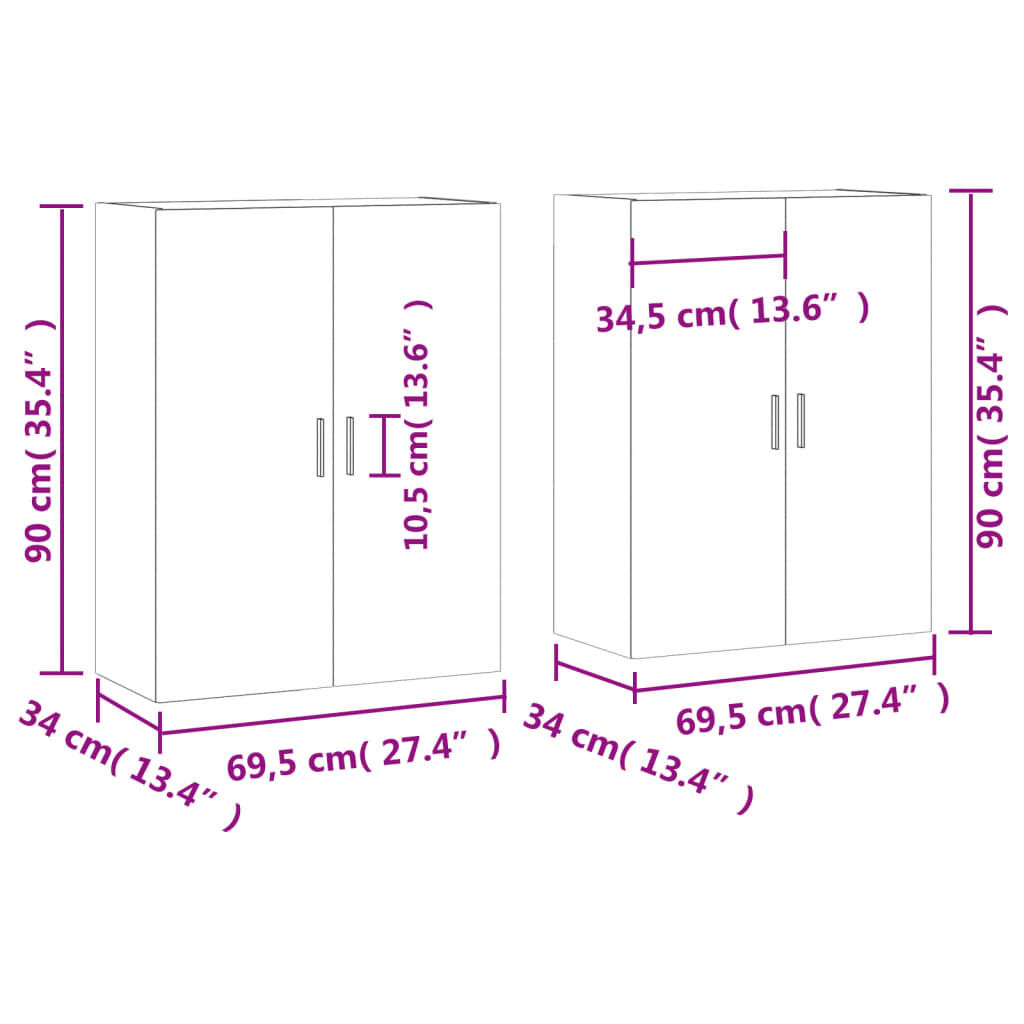 vidaXL Ντουλάπια Τοίχου 2 τεμ. Μαύρα 69,5 x 34 x 90 εκ.