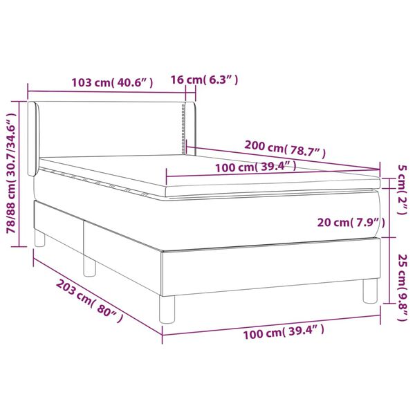 vidaXL Κρεβάτι Boxspring με Στρώμα Καπουτσίνο 100x200εκ.από Συνθ.Δέρμα
