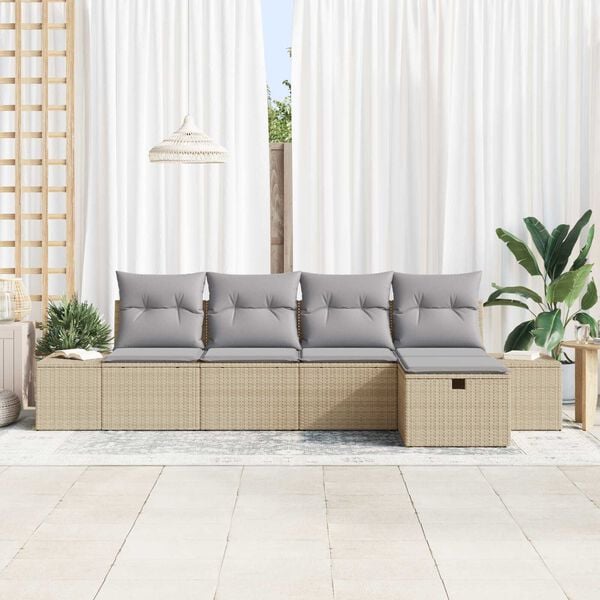 vidaXL Σετ Καναπέ Κήπου 5 pcs Μπεζ 55 x 62 x 69 εκ Πολυ ράταν