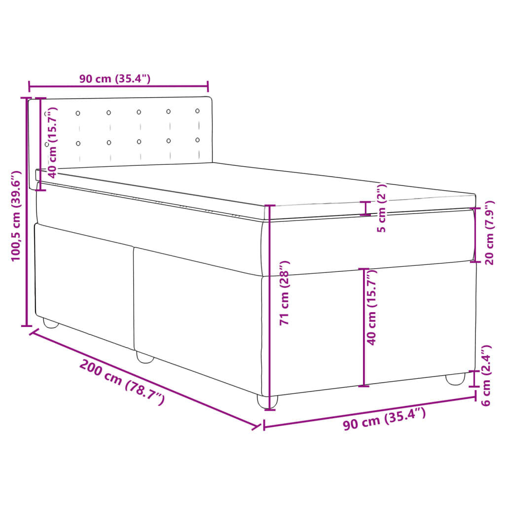 vidaXL Κρεβάτι Boxspring με Στρώμα Σκούρο Γκρι 90x200 εκ. Υφασμάτινο
