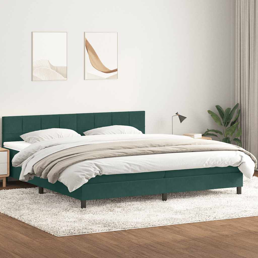 vidaXL Box Spring κρεβάτι με στρώμα σκούρο πράσινο 180x220cm Βελούδινο