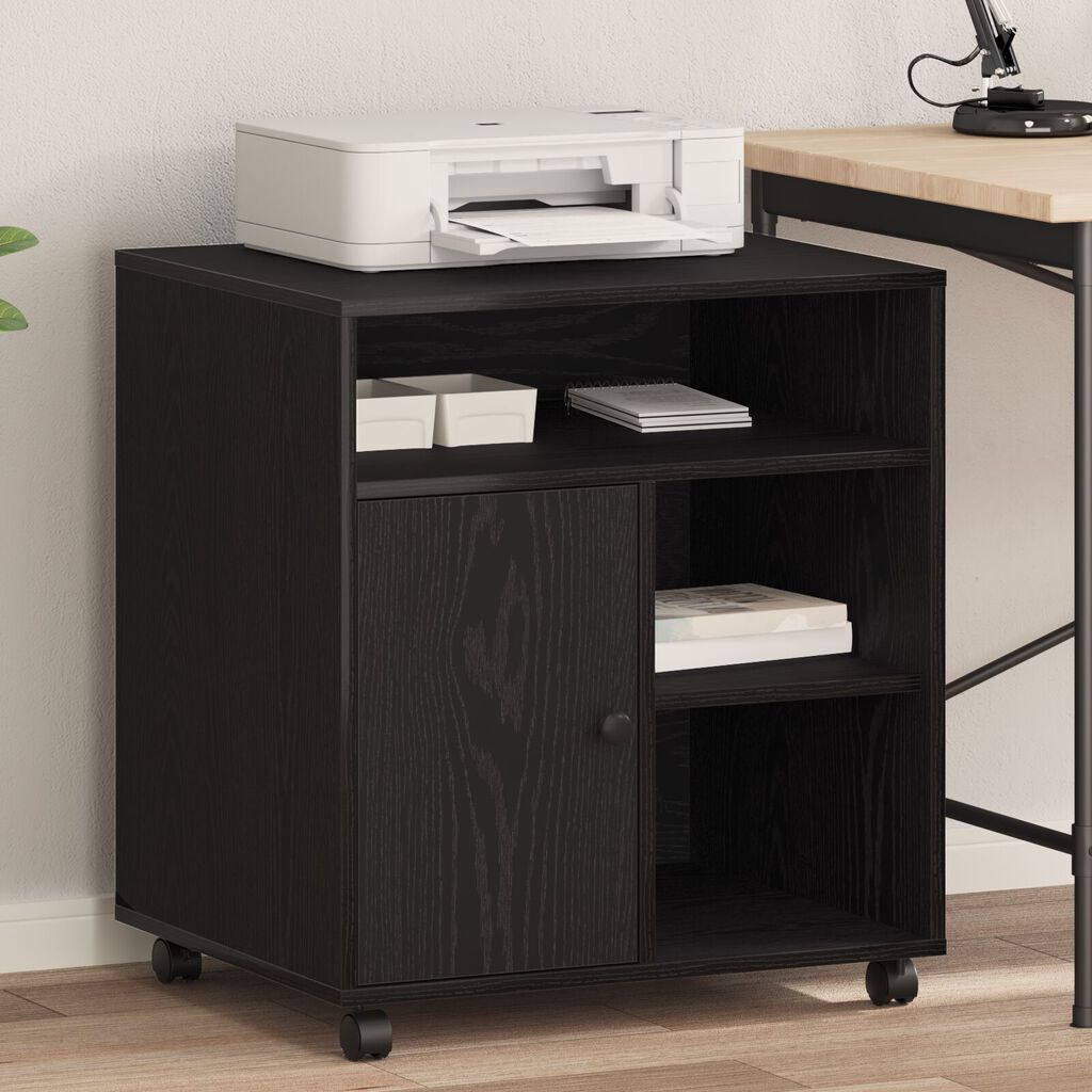 vidaXL Ράφι Εκτυπωτή με Ρόδες Μαύρο Δρυς 60x50x67 εκ.