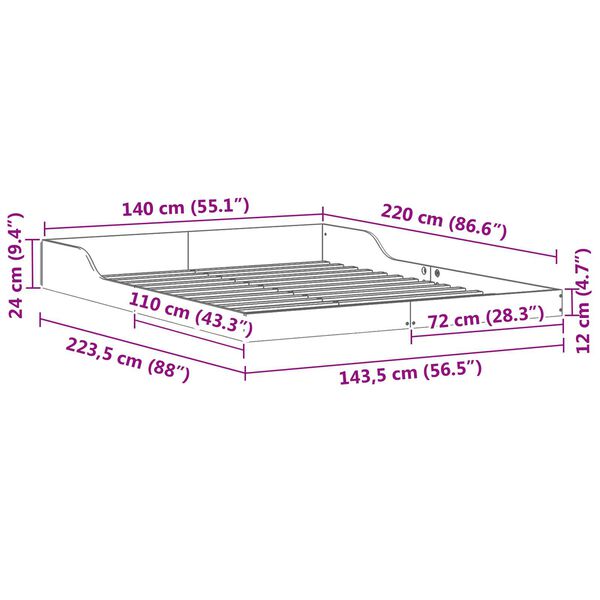 vidaXL Σκελετός Κρεβατιού Λευκό 140 x 220 cm ξύλο