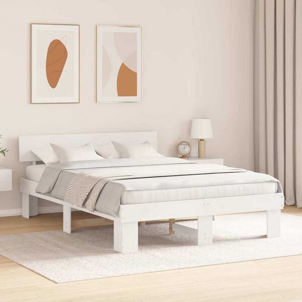 vidaXL Σκελετός Κρεβατιού Λευκό 150 x 200 cm Μασίφ ξύλο πεύκου