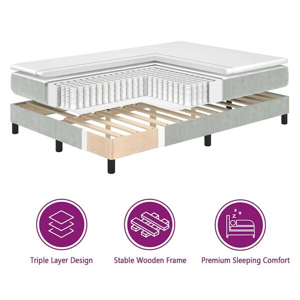 vidaXL Κρεβάτι με ελατήρια Ανοιχτό γκρι 90 x 190 cm Βελούδο