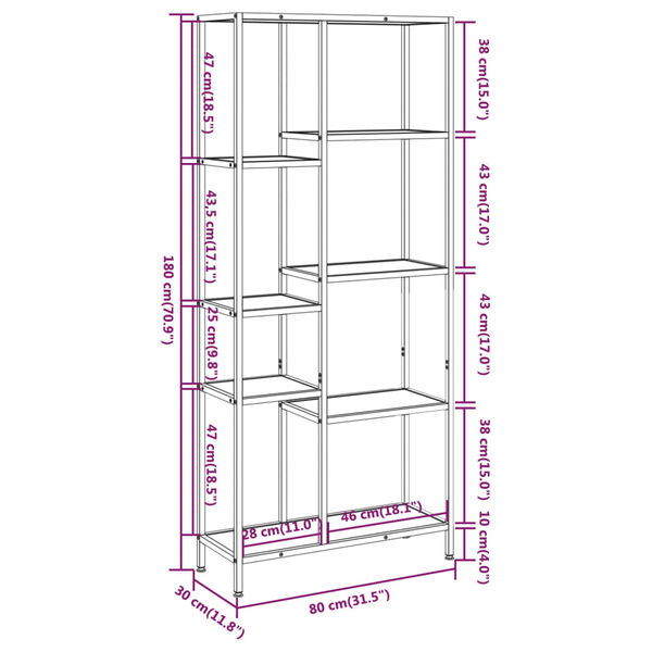 vidaXL Βιβλιοθήκη 80 x 30 x 180 εκ. από Ατσάλι και Επεξεργασμένο Ξύλο