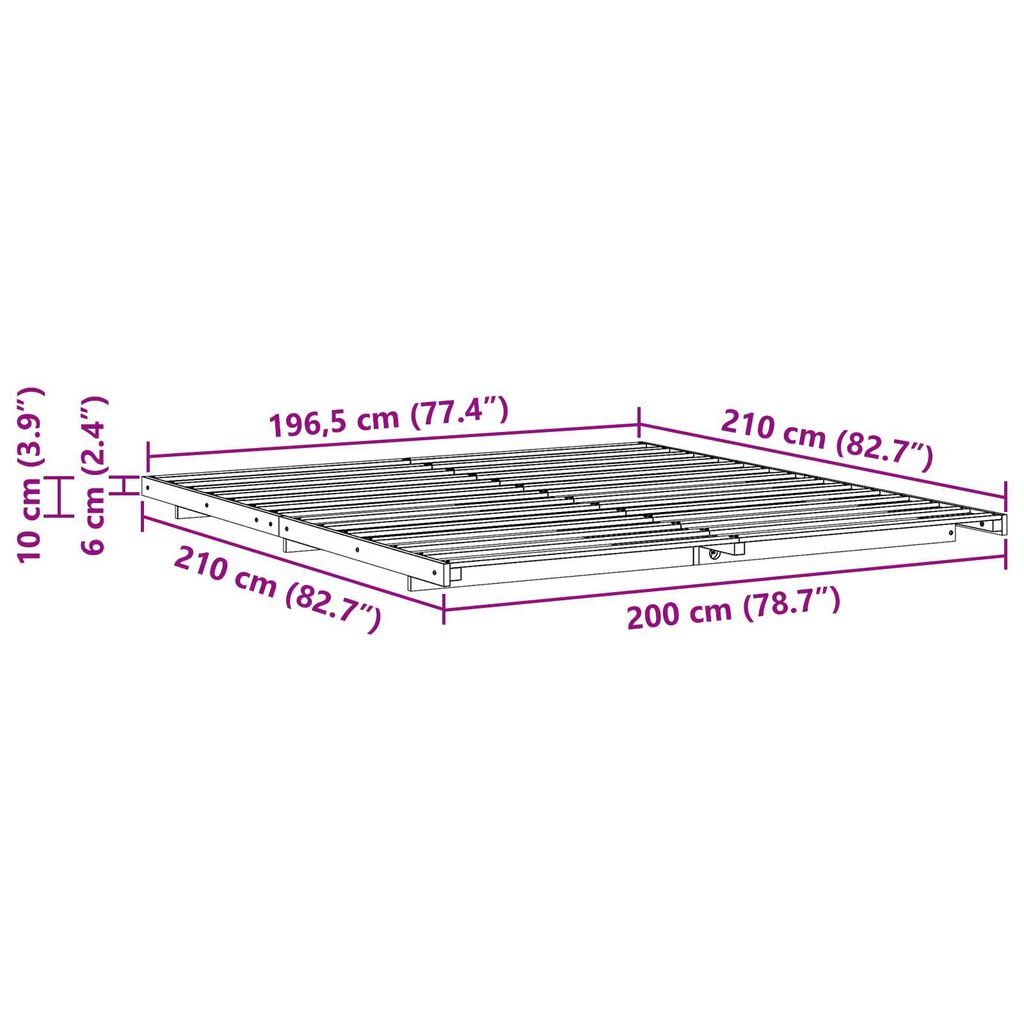 vidaXL Κρεβάτι δαπέδου Καφέ κεριού 200 x 210 cm Μασίφ ξύλο πεύκου